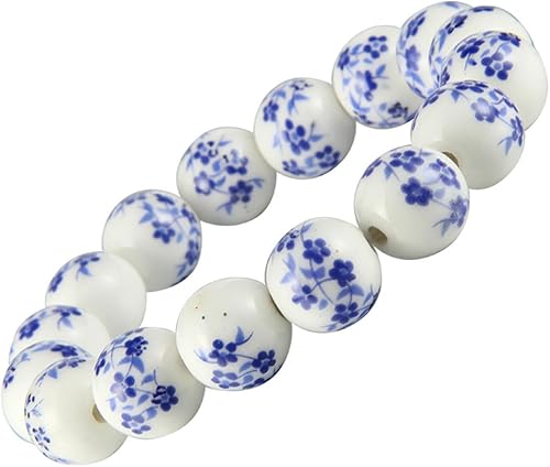 Pulsera de cuentas de porcelana para mujer, estilo vintage, pulsera de cerámica de porcelana azul y blanca