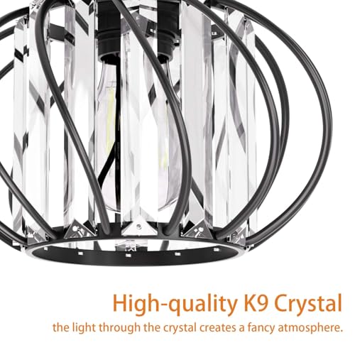 Image of Black Crystal Ceiling Light Fixture - Crystal Chandelier Small Semi Flush Mount Ceiling Light Modern Lights Ceiling mount for Hallway Kitchen Entryway Bedroom Bathroom (2 Pack, 7.48 Inch)