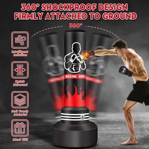 Miniatura 5 de Saco de Boxeo180cm-Saco de Boxeo Pesado autoinflable Mejorado con Guantes y Bomba de Aire incorporada, Saco de Kickboxing y Hombres para Entrenamiento MMA Muay Thai Fitness Principiantes