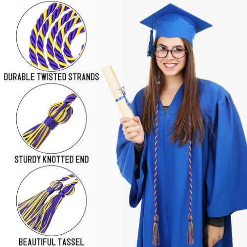 Image of Graduation Honor Cord Purple and Gold Yarn Honor Cord with Tassel 67 inch Long for Graduation Ceremony