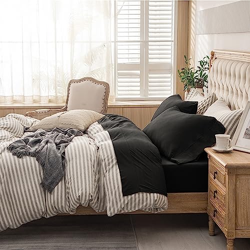 PURE ERA Jersey Knit 4pc Bed Sheet Set 100% T-Shirt Cotton Super Soft Comfy Breathable Fits Mattress Up to 20" Extra Deep Pocket (Solid Black, King)
