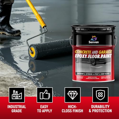 Pintura Epóxica para Piso SENVEN 512oz, Autonivelante para Concreto y Garage, Alto Brillo Gris Oscuro, Interior miniatura 2