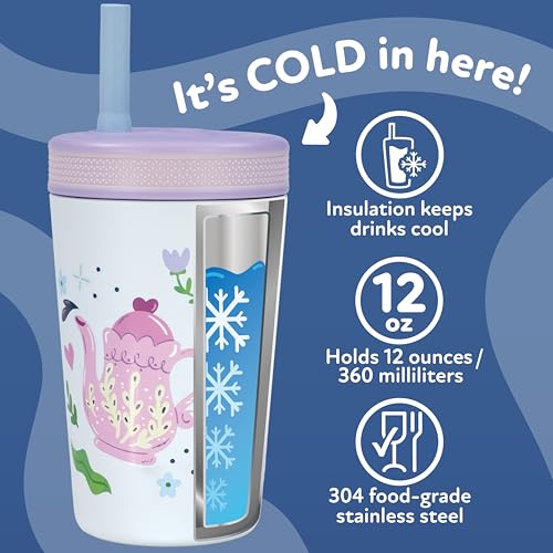 Image of Nuby Thirsty Kids Flexstraw Stainless Steel Insulated Toddler Cup - 12 oz | Leak-Resistant Silicone Straw - Easy-Clean Valve and Capacity - Travel Cup - Teapots