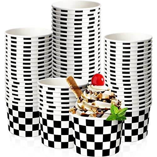 Image of Zopeal 50 Count Black and White Checkered Ice Cream Cups 9 oz Race Car | Disposable Dessert Bowls, Paper Ice Cream Bowls, Birthday Party Supplies, Snack Cups Sundae Picnic Yogurt Bowls for Food