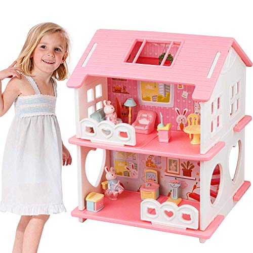 Wemfg DIY Dollhouse 2Story Pink House Playset f in Pakistan