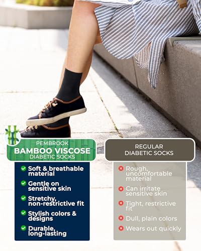 Image of Pembrook Bamboo Viscose Diabetic Socks for Women & Men - 6 Pairs | Breathable Wide Non Binding Plus Size Socks | Loose Fit