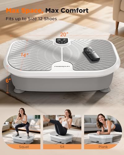 Image of FEIERDUN Vibration Plate Exercise Machine, 330 LBS Capacity Vibration Plate for Lymphatic Drainage, Max Space for Whole-Body Workout & Relaxation at Home
