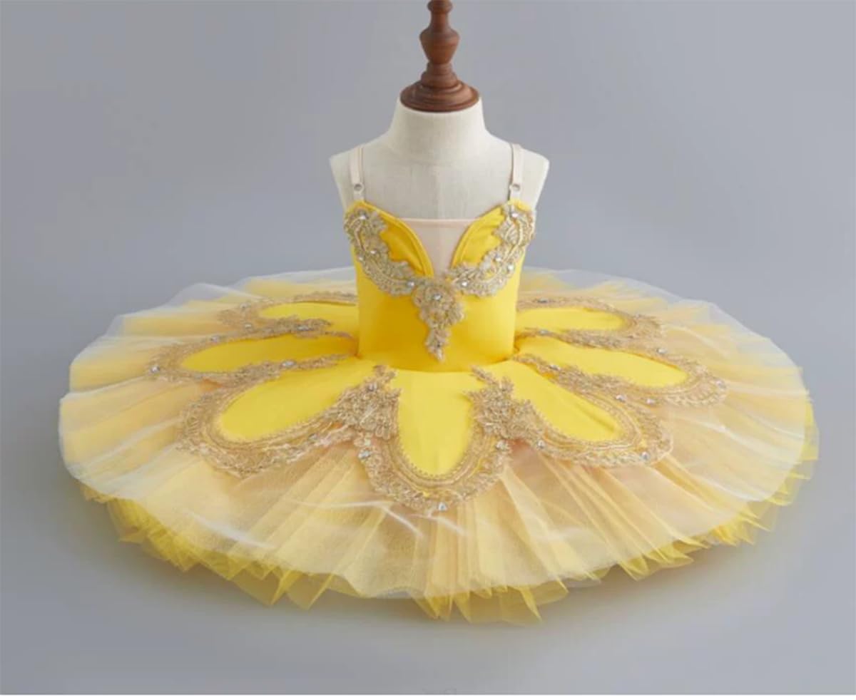 Abito da Spettacolo di Danza Classica per Bambine, tutù da Pancake con Piatto da Balletto, Abito da Competizione per Feste di Ballerine per Bambini