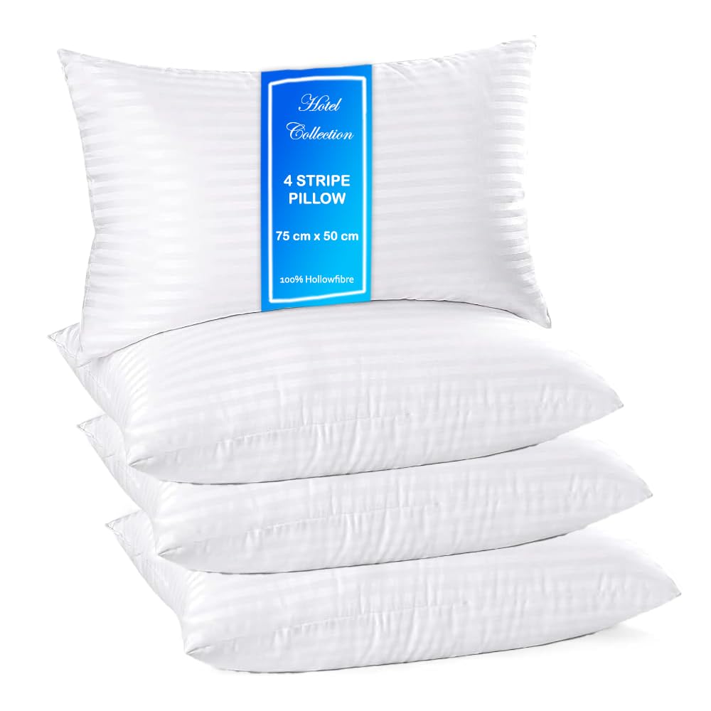 Molten Creek White Molten Creek® Hotel Quality Standard Stripe Soft Pillows, Bounce Back Support Bed Pillows, Anti Allergic Hollow-Fiber Filled, Comfortable And Breathable, Easy Care (4)