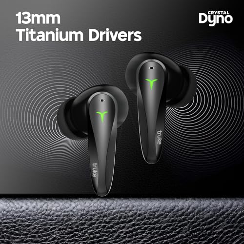 Image of truke Crystal Dyno Leather Finish True Wireless in Ear Earbuds w /Spatial Audio, 70H Battery Fast Charge Ear Buds, 13mm Driver HiFi Sound TWS, 40ms Ultra Low Latency, 4Mics ENC- RavenBlack