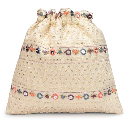 Image of LONGING TO BUY Indian Embroidered Pearl Potli Bag For Women, Sequence Design with Tassel, Wedding Potli Bags