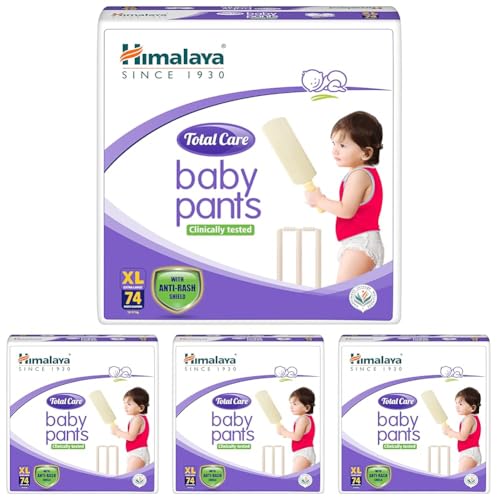 Image of Himalaya Total Care Baby Pants Diapers, Extra Large (12-17 kg), 74 Count, With Anti-Rash Shield, Rapid Absorption, Superior Comfort, Clinically tested (Pack of 4)