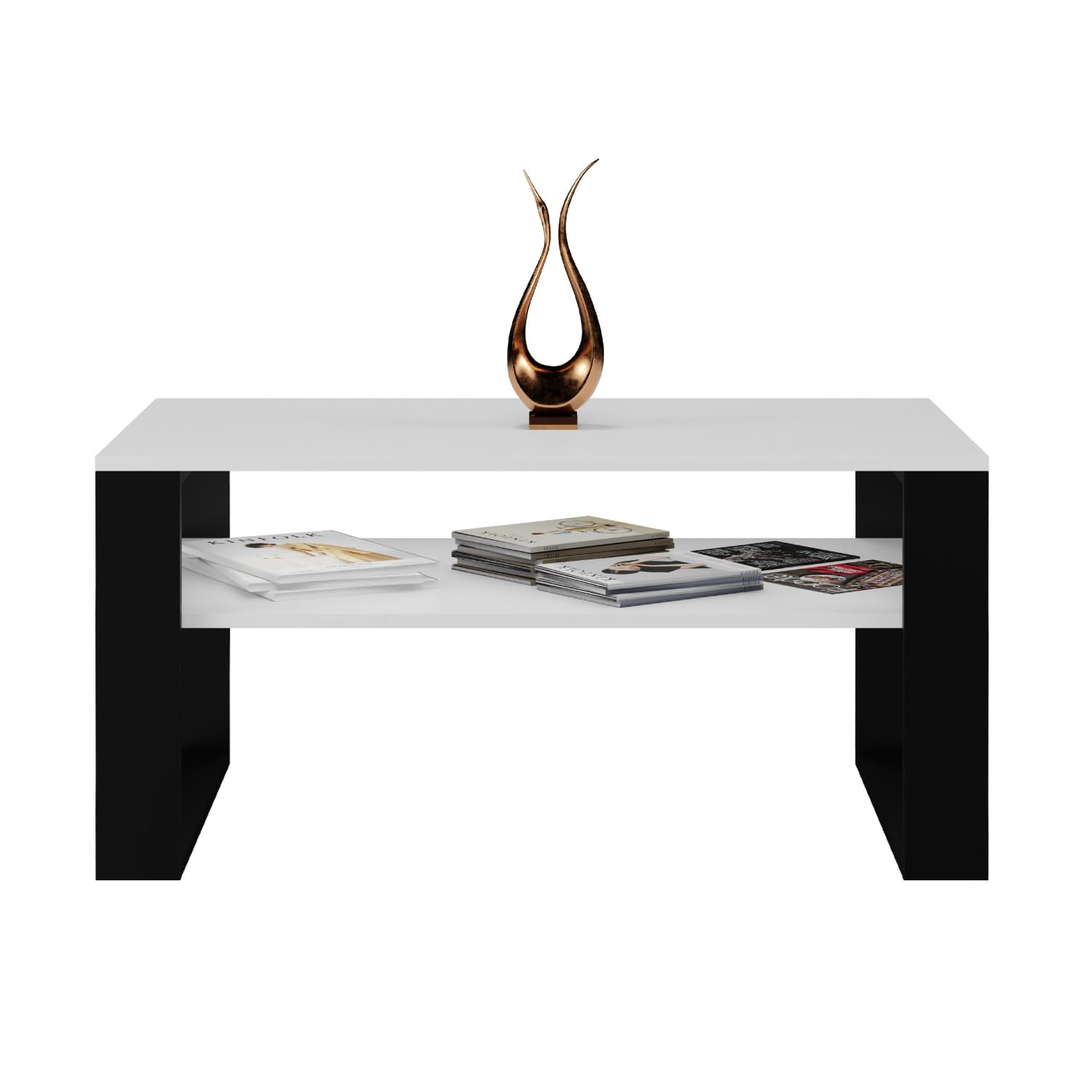 WHATSIZE ENTERPRISE – Modern 1P - Square Wood and Steel Coffee Table - Display for Magazines, Books and Vases - Furniture to Complement Modern Décor - Black and White Oak