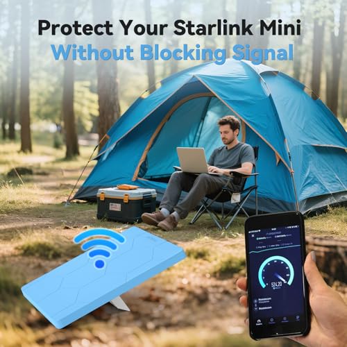 Image of Starlink Mini Protective Cover Case, Hailproof Liquid Silicone Protective Case for Starlink Mini Dish, Starlink Minis Accessories Waterproof Shockproof Portable for Outdoor Camping, Sky Blue