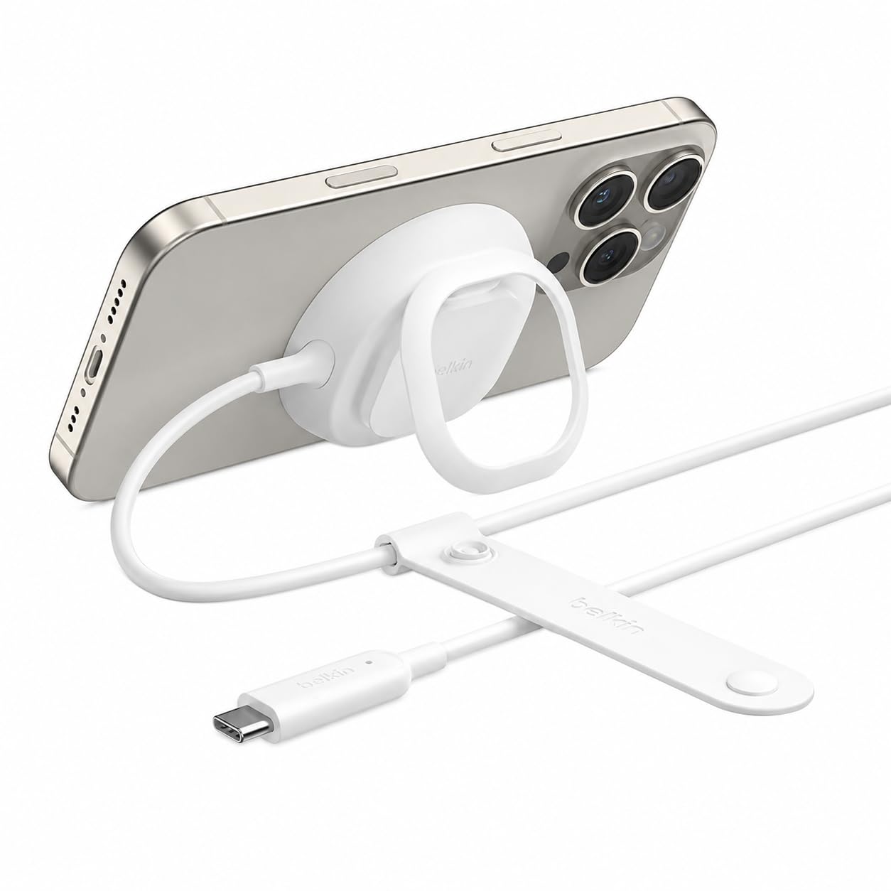 Belkin MagSafe Qi2.2 25W Wireless Charger, Fast Wireless Charging Pad with Kickstand - White | Qi2 25W fast charging with ChillBoost cooling, 2m cable, kickstand, built-in finger loop, 85% recycled plastic housing-image-44
