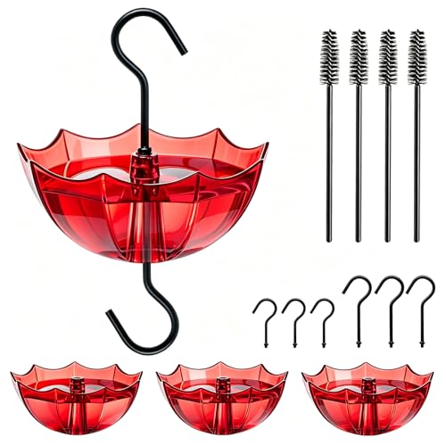 TERULF Ant Moat for Hummingbird and Oriole Feeder(5 OZ 4 Pack) Umbrella Hummngbird Feeder Parts Hanging Ant Guard Feeder Accessory Hooks