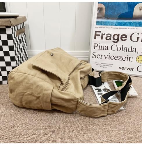 Image of Cotton Tote Handbag Women Canvas Crossbody Beach Bag Hobo Shoulder Tote Bag with 3 External Pocket,Zipper Closure