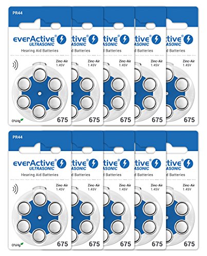 everActive Ultrasonic 675 / PR44   Pilas de Aire de Zinc para audífonos, duraderas, Alta Densidad de energía, sin Mercurio, Caja de 60 Unidades