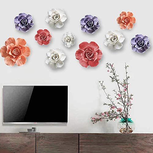 Alycaso Rose Ceramic Flower Wall Décor Artificial 3D Flower Wall Art For Living Room Home Hallway Bedroom Kitchen Farmhouse Bathroom Dining Room, Blue, 5.51 Inch #TOP3