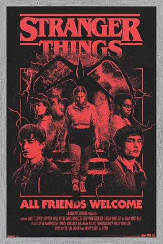 Netflix Stranger Things: Season 5 (2025) - All Friends Welcome Wall Poster, 34L" x 22.4W", Gray Framed Version