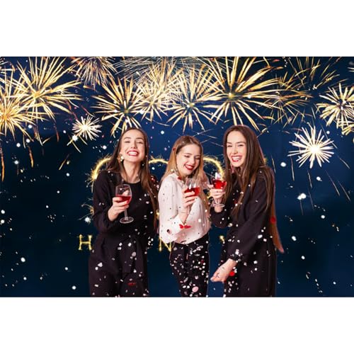 dnldliq 20x10ft Happy New Year 2025 Backdrop Beautiful Gold Fireworks Blue New Year Photography Background New Year Eve Family Friends Holiday Party Decorations Banner Supplies Photo Booth Studio - Image 5