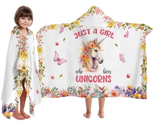 Image of Unicorn Hooded Bath Towels for Girls,Soft Cotton Swimming Shower Beach Blanket (Unicorn)
