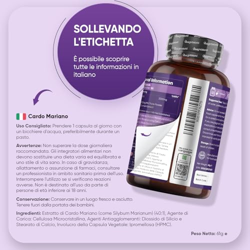 Cardo Mariano 80% Silimarina, 1 Capsula al Giorno Pari a 2000mg, Scorta 6 Mesi, 180 Capsule Vegan Senza Magnesio Stearato, Polvere di Cardo Mariano Puro, Cardo Mariano Silybum Marianum (Milk Thistle) - 5