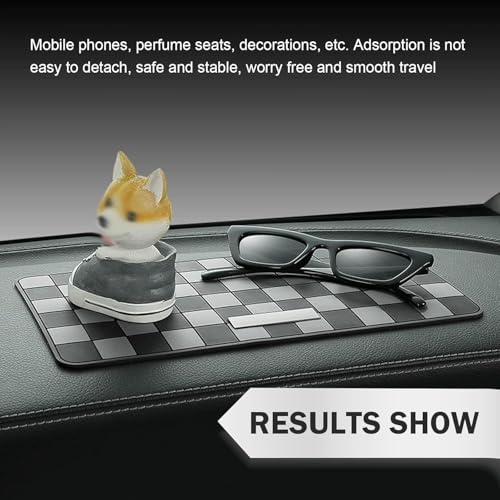 Image of Eliane Car Dashboard Mat Anti-Slip Rubber Pad Universal Non Slip Car Dashboard Sticky Adhesive Mat for Phones Sunglasses Keys, Chess Design (Black /Grey)