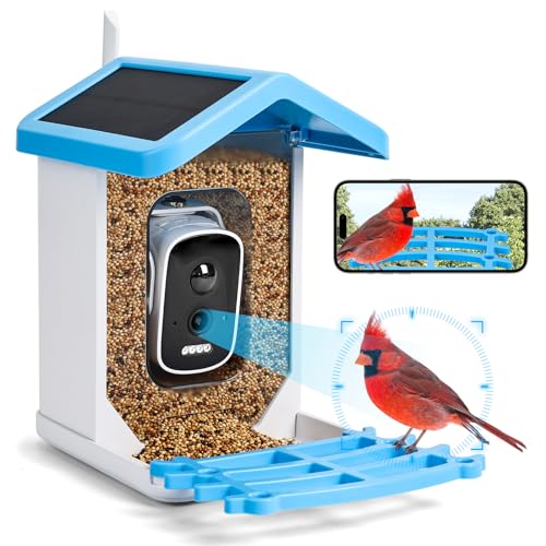 Smart Bird Feeder with Camera Solar Powered HD Camera Auto Capture Bird Videos with AI Identify Bird Species Instant Arrival Alerts Bikadoo Camera Bird Feeder Wireless Outdoor Gift for Bird Lover