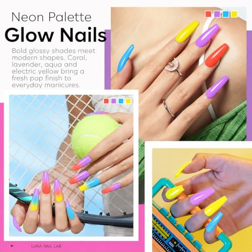 Image of AZUREBEAUTY Neon Nail Polish Set, 4 Bright Summer Shades Jelly Pink Purple Blue Yellow Nail Color Kit for Natural Nails, DIY Manicure Gift for Women