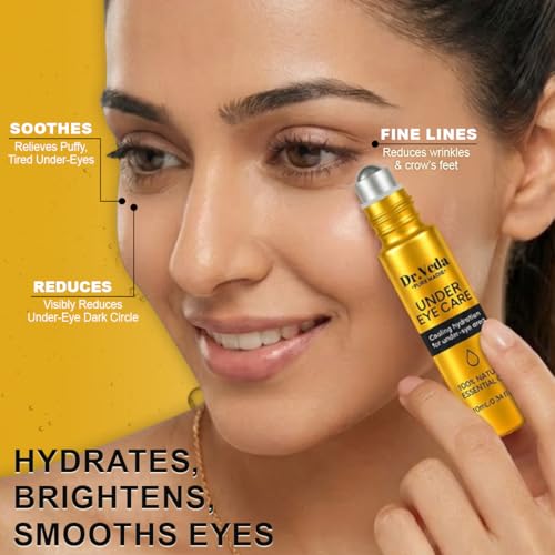 Image of Dr. Veda Under Eye Roll-On Cream for Dark Circles, Puffiness & Fine Lines | Eye Bag Remover | Cooling, Brightening & Hydrating Natural Formula | Anti-Wrinkle | For Men & Women | 10 ml