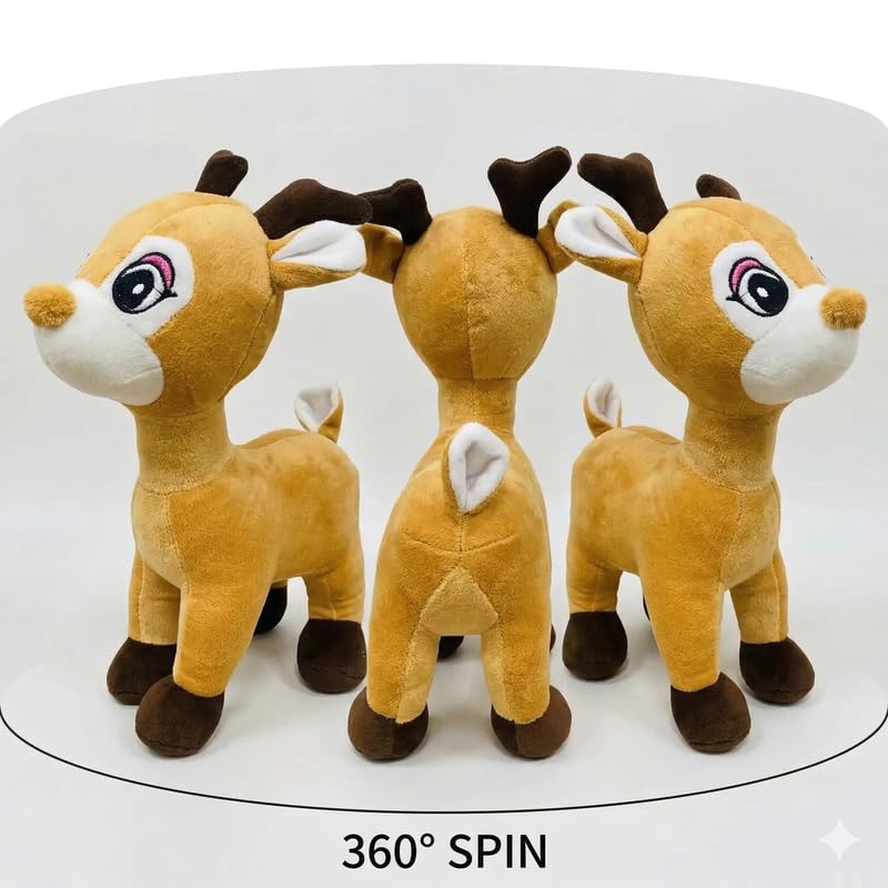 Image of HUG 'n' FEEL SOFT TOYS 30 cm Brown Deer Plush Toy - Soft Huggable Stuffed Animal | Cute Cuddly Deer Doll for Kids, Girls & Boys | Birthday Gift & Room Decor