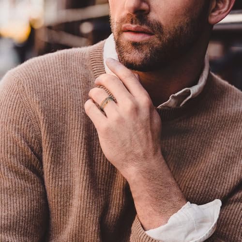 8mm Titanium Men's Wedding Ring - Silver/Black/Gold/Rose Gold, Diamond Inlay, Hammered Design, Lightweight Comfort Fit Sizes 8-133