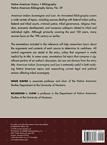 American Indian Sovereignty And Law: An Annotated Bibliography (Native American Bibliography Series) #TOP1