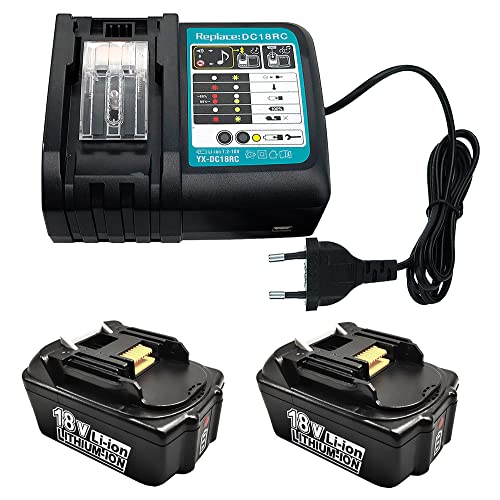 GOLEMON 2 stuks 18 V 5000 mAh BL1850B BL1850 Li-Ion batterij met DC18RC oplader vervangen voor Makita LXT BL1830 BL1840 BL1850 BHP451 BDF451