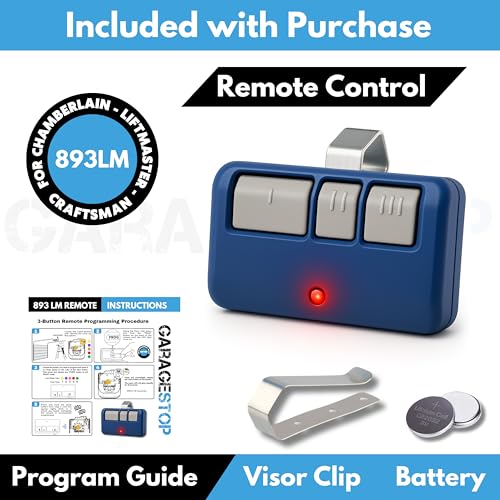 Image of 893LM 893Max Garage Door Remote for LiftMaster Chamberlain Craftsman, Blue | 1-pack universal replacement clicker for 5 Learn Button systems, DIY easy and self-programming