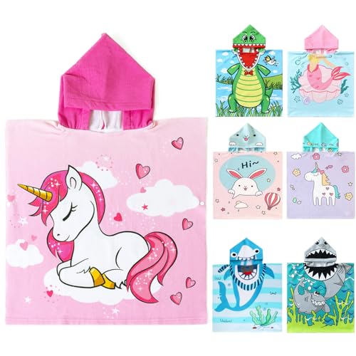 Image of NovForth Kids Beach Towel for Boys Girls, Hooded Bath Towel Wrap, Toddler Pool Towel with Hood