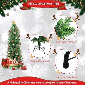 Suunyglade 4FT Green Artificial Christmas Tree, Premium Hinged Pine Tree with Solid Foldable Metal Legs, Pencil Shape Christmas Tree Perfect for Home, Shops and Holiday Decoration Suunyglade 4FT Green Artificial Christmas Tree Premium Hinged Pine Tree with Solid Foldable Metal Legs Pencil Shape Christmas Tree Perfect for Home Shops and Holiday Decoration