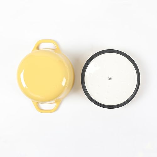 Miniatura 5 de HAWOK Mini horno holandés de hierro fundido esmaltado de 1.5 cuartos de galón amarillo