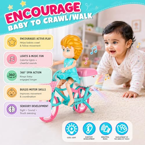Image of Zest 4 Toyz Musical Toys for Kids Toys with Light & Sound Toys 360 Stunt Rotate Cycle Toy Crawling Baby Toy Birthday Gift for Kids Boys and Girls 12 Months+ (Random Color)