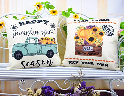 Kithomer Watercolor Fall Pumpkin Harvest Decorative Pillow Covers Thanksgiving Pillow Case 18X18 Inch Farmhouse Decorations Cushion Cover Set Of 4 #TOP5