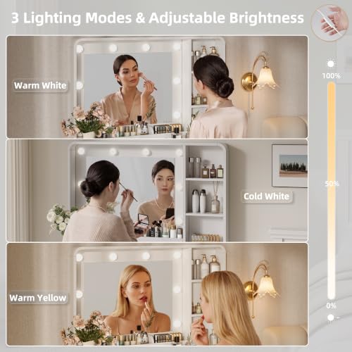 Image of 39.3 inch Makeup Vanity Desk with Charging Station, White Makeup Dressing Table with Mirror & Lights, 3 Lighting Modes Adjustable Brightness, Vanity Table with Power Outlet & 5 Drawers Curved Design