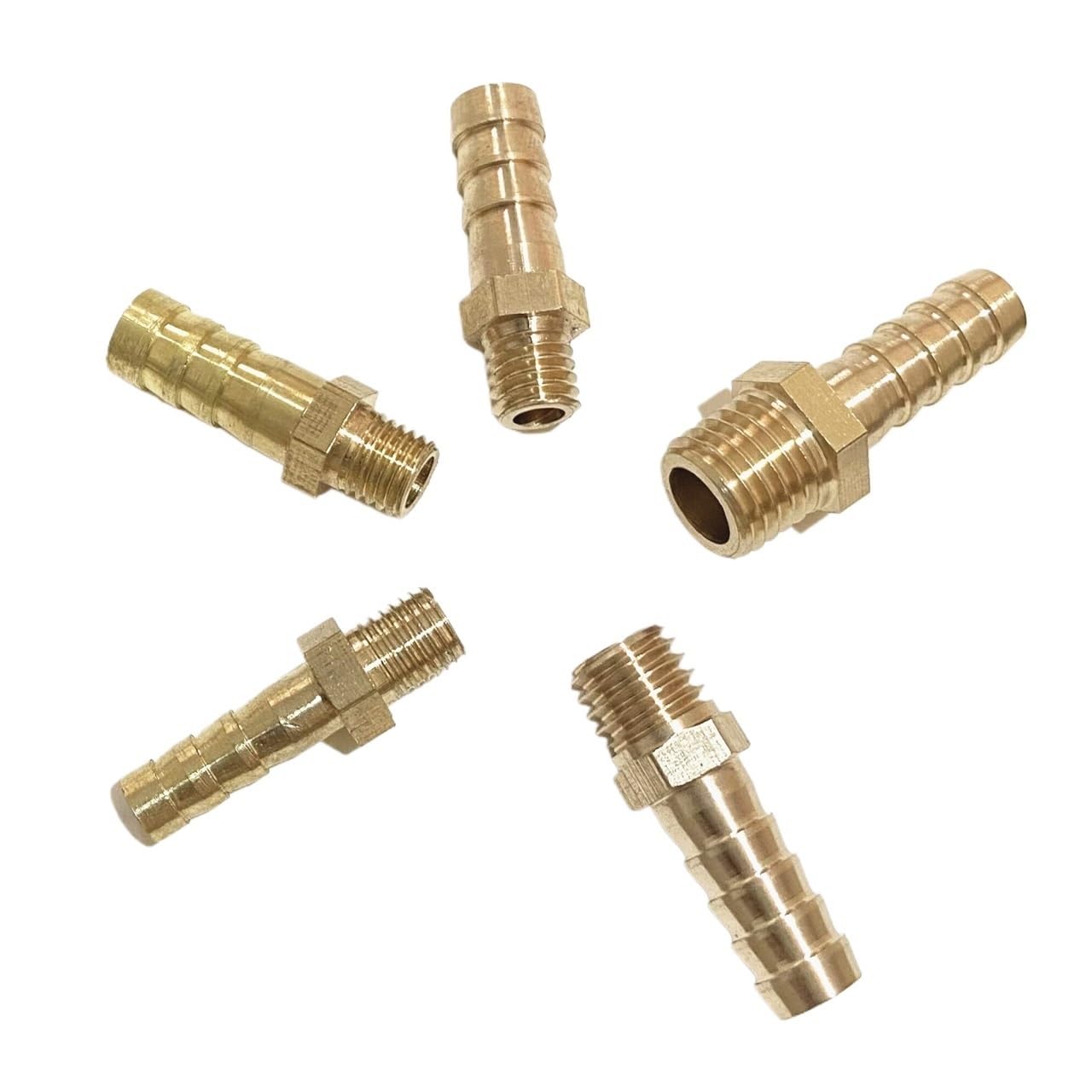 AARTERZZA 5pcs 6mm 8mm 10mm Hose Barb to M8 M10 M12 M14 M16 Metric Male Thread Brass Hosetail Pipe Fitting Connector(6mm Hose Barb,M14x2mm)