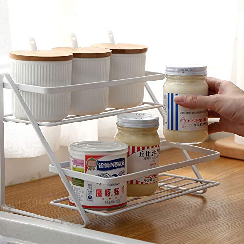 QuTess 2-Tier Spice Rack Kitchen Spice Shelf Holder Rack Spice Jars Bottles Rack Kitchen Home Storage Shelf Organizer for Kitchen Sauces Bathroom Organize