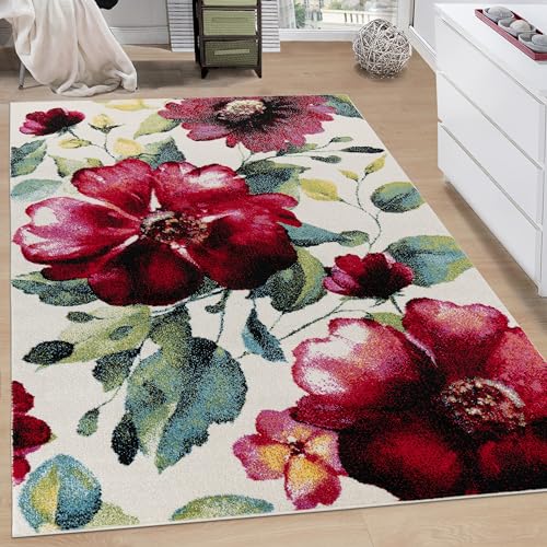 Paco Home Teppich Wohnzimmer Schlafzimmer Kurzflor Modernes Florales Design Vintage Blumen Muster, Grösse:80x150 cm, Farbe:Bunt Paco Home Teppich Wohnzimmer Schlafzimmer Kurzflor Modernes Florales Design Vintage Blumen Muster, Grösse:80x150 cm, Farbe:Bunt