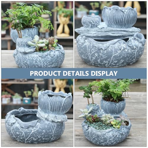 Pot fleur résine lotus Tofficu à trois compartiments pour succulentes