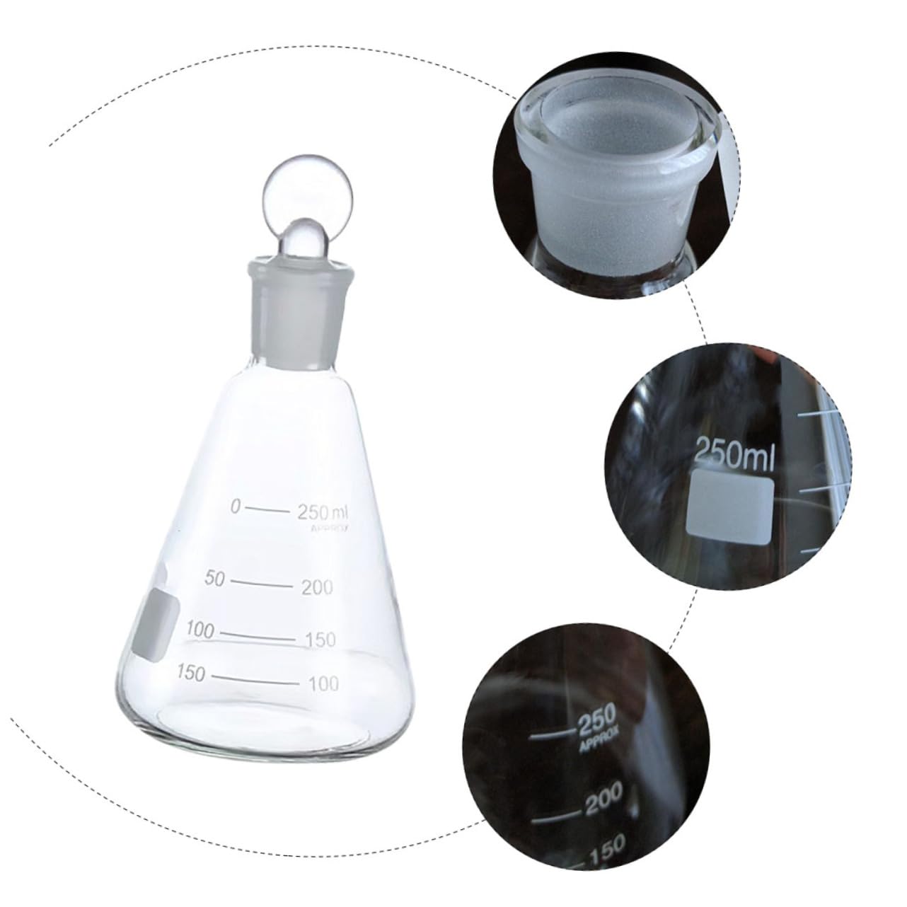 Gatuida 3 Piezas Matraz Erlenmeyer con Tapón de Vidrio Matraces Cónicos para Experimentos Escolares Herramientas para Experimentos Cristalería de Laboratorio Suministros