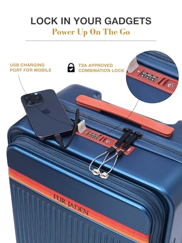Image of FUR JADEN The Aviator TechPro 55cm German Polycarbonate Travel Luggage Cabin Suitcase with USB Port, Laptop Compartment, 8 StealthTech Shock Absorbing Wheels, TSA Lock (Cobalt Navy, Cabin 20 inch)