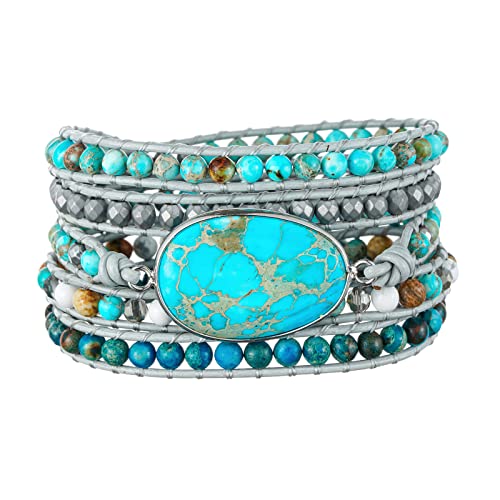 Plumiss Women Boho Handmade Natural Stone Crystal Leather Bead Wrap Bracelets Collection