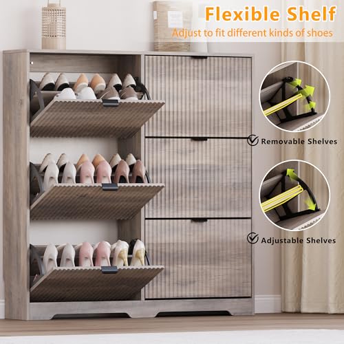 Image of BORNOON Large Shoe Cabinet for Entryway, Tall Narrow Shoe Storage Cabinet with 6 Flip Drawers and Adjustable Shelves, Shoe Rack Cabinet Organizer for Hallway, Foyer, Small Apartment